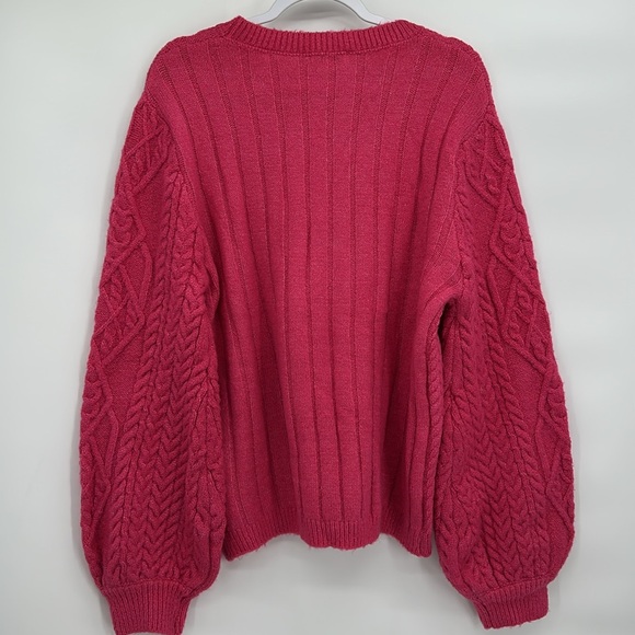 Hot Pink Cable Knit Sweater Balloon Sleeves - Picture 4 of 11